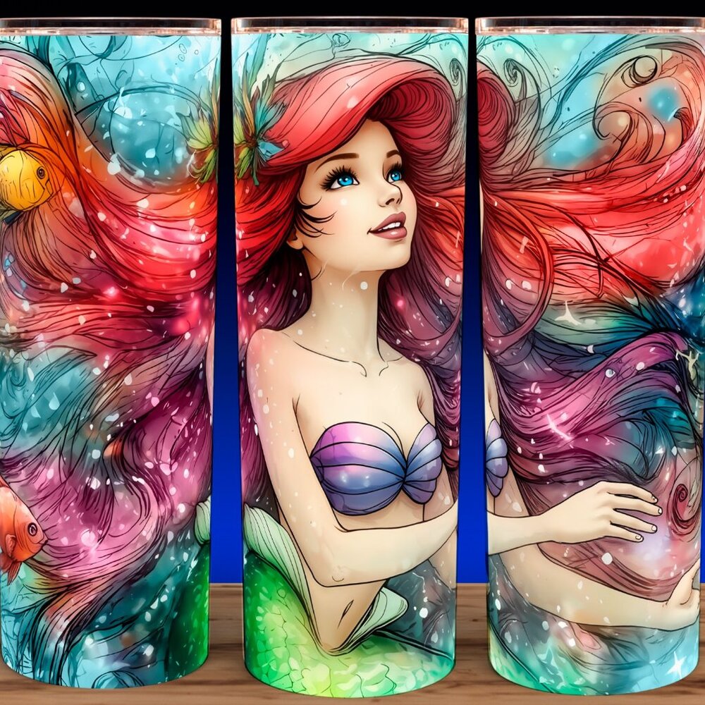 Ariel The Little Mermaid Underwater Watercolor Cup Mug Tumbler 20oz